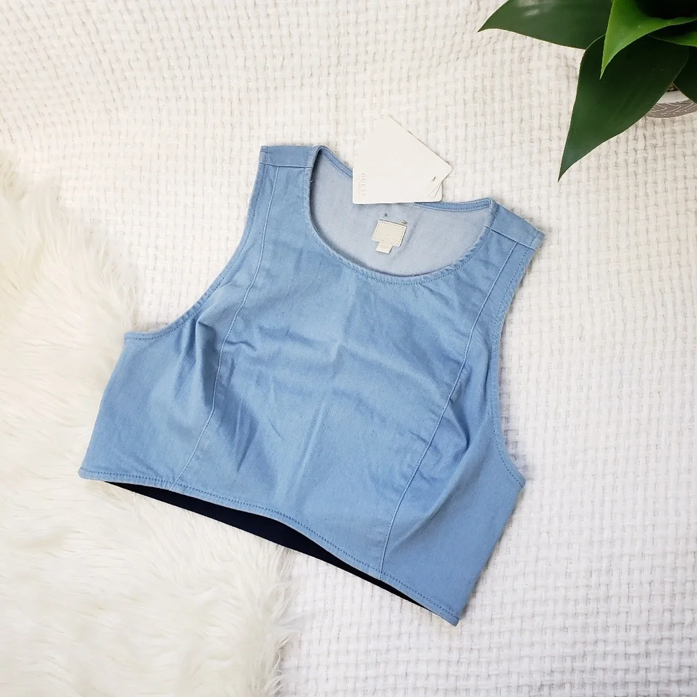 Guess Chambray Crop Top NWT L - Picture 2 of 6